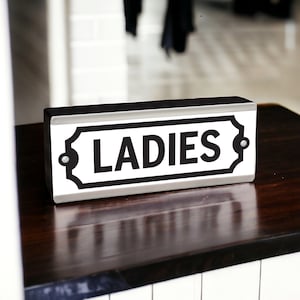 Enseigne lumineuse pour toilettes pour femmes - Lampe de toilette lumineuse pour salle de bain - Enseigne de toilette portable noir et blanc sur pied pour boîte à lumière de travail