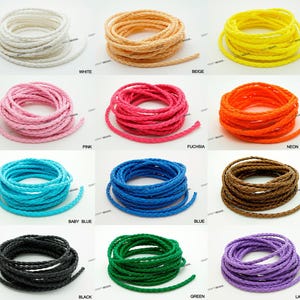 10FT - 3MM Round Braided Bolo PU Leatherette Cord Bracelet Craft Jewelry Making