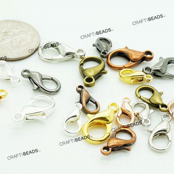 6x10MM 7x12MM 8x13MM Lobster Claw Clasp Plated - Silver Gold Rose Gold Gunmetal Black Platina Antique Copper Antique Bronze