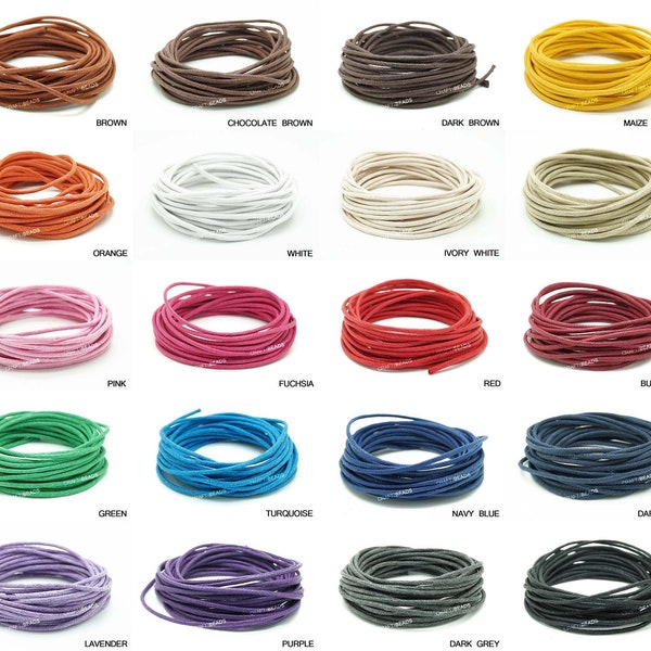 2MM Waxed Polished Cotton Braided Cord Macrame Beading Artisan String 10 Yards - Pick Your Color!