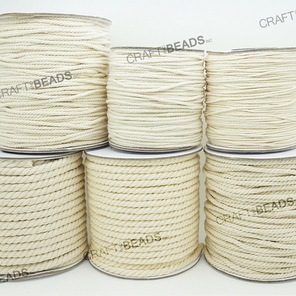 1MM 1.5MM 2MM 3MM 4MM 5MM - Natural White Cotton Twisted Cord Rope Craft Jewelry Beading Macrame Artisan String
