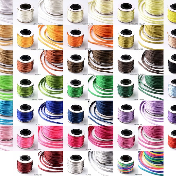 2MM Rattail Satin Cord Shamballa Macrame Nylon Kumihimo Trim Artisan String 10yards Mini Spool - Pick Your Color!