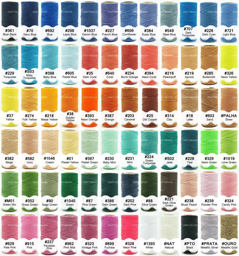 126 Colors Linhasita 1MM Waxed Polyester Cord Macrame Knotting String Leather Sewing Beading Metallic Artisan Thread 188yd Spool - SET #1 
