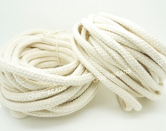 8MM 10MM - Blanco Natural 100% Algodón Cordón Trenzado Hueco Cuerda Craft Macrame Draw String