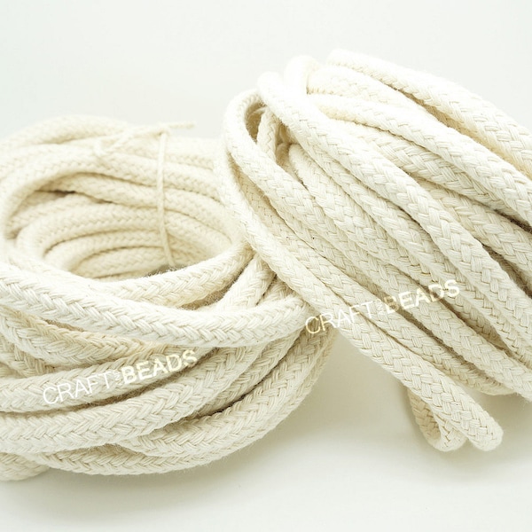 8MM 10MM - Natural White 100% Cotton Hollow Braided Cord Rope Craft Macrame Draw String