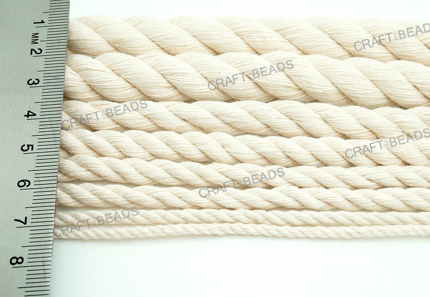 Corda artigianale intrecciata in cotone naturale a 3 fili – 1/4, 1/2, 1/8, 3/4, 1 pollice – bianco super morbido e colori assortiti – 30, 6,5, 15,4 m, 3,5 m (imperiale, 0,6 cm x 30,5 m