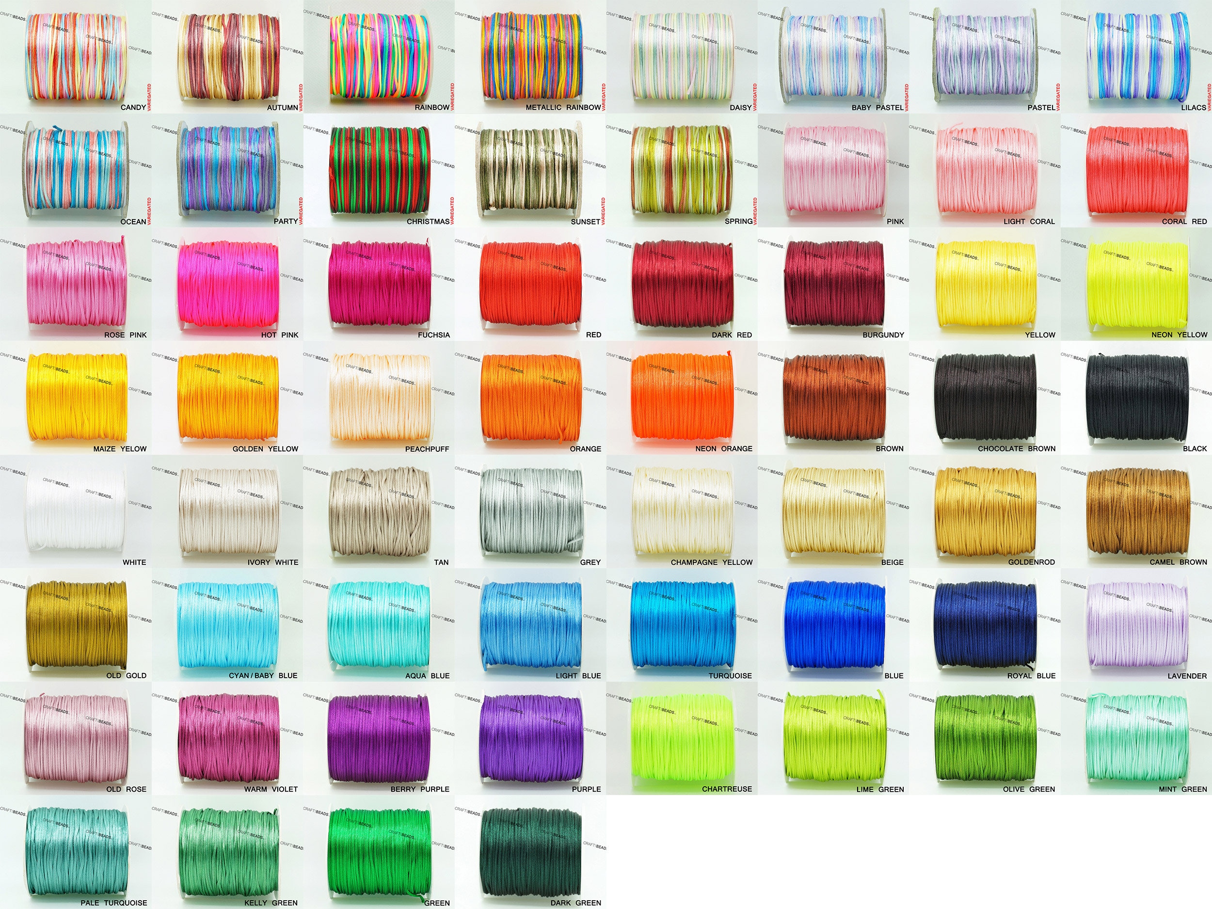 1MM Bugtail Satin Cord Shamballa Macrame Nylon Kumihimo Trim Variegated String 210 Foot Spool - Pick Your Color!