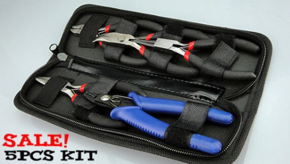 5 Pieces Jewelry Mini Pliers Tool Set Kit W/storage Case Round Chain Bent  Nose Cutter Crimper 