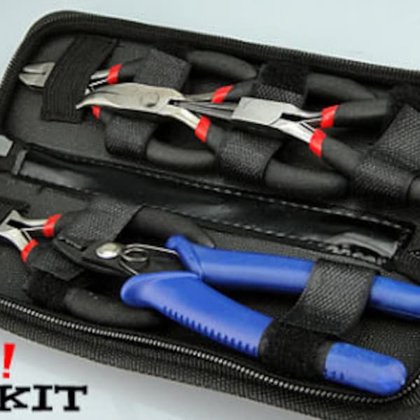 5 Pieces Jewelry Mini Pliers Tool Set Kit w/Storage Case - Round Chain Bent Nose Cutter Crimper