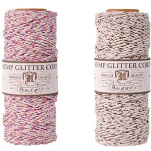 1MM Glitter Metallic Polished Hemp Twine Hemptique Cord Macrame String Artisan Thread 20lbs - 118ft Spool