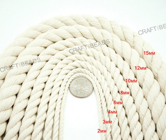 10MM Natural White 3 Strand Cotton Twisted Cord Rope Craft Macrame