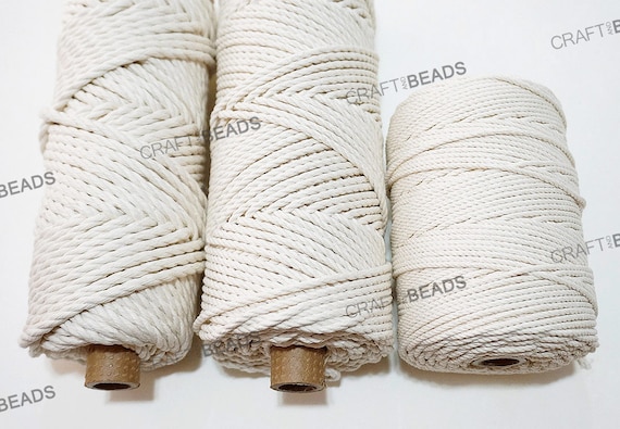 10-200ft Natural 2/5" White Twisted Cotton Rope Soft Cord 3 Strand DIY Crafts 