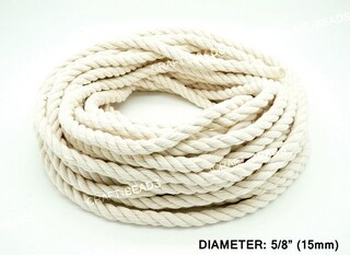 Corda Artigianale In Cotone Naturale – Treccia A 3 Fili – Diametri 1/4, 1/2, 5/8, 3/4, 1 Pollice – Bianco Riso E Colori