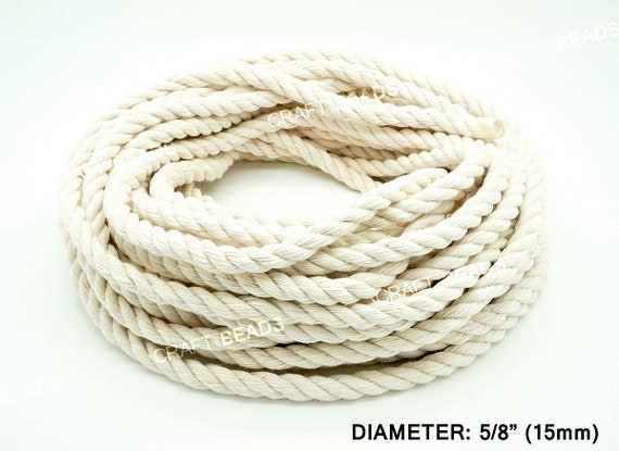 Corda Artigianale In Cotone Naturale – Treccia A 3 Fili – Diametri 1/4, 1/2, 5/8, 3/4, 1 Pollice – Bianco Riso E Colori