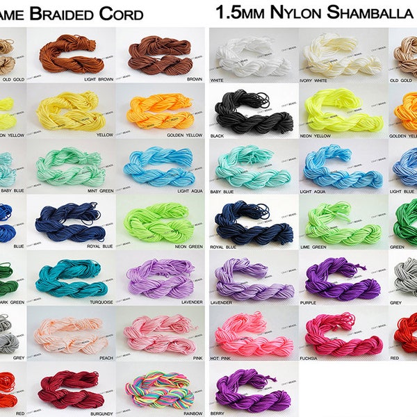 Ensemble de 20pcs - 1MM 1.5MM Chinois Knot Nylon Shamballa Macrame Braiding Cord Cord Beading String - Choisissez votre couleur