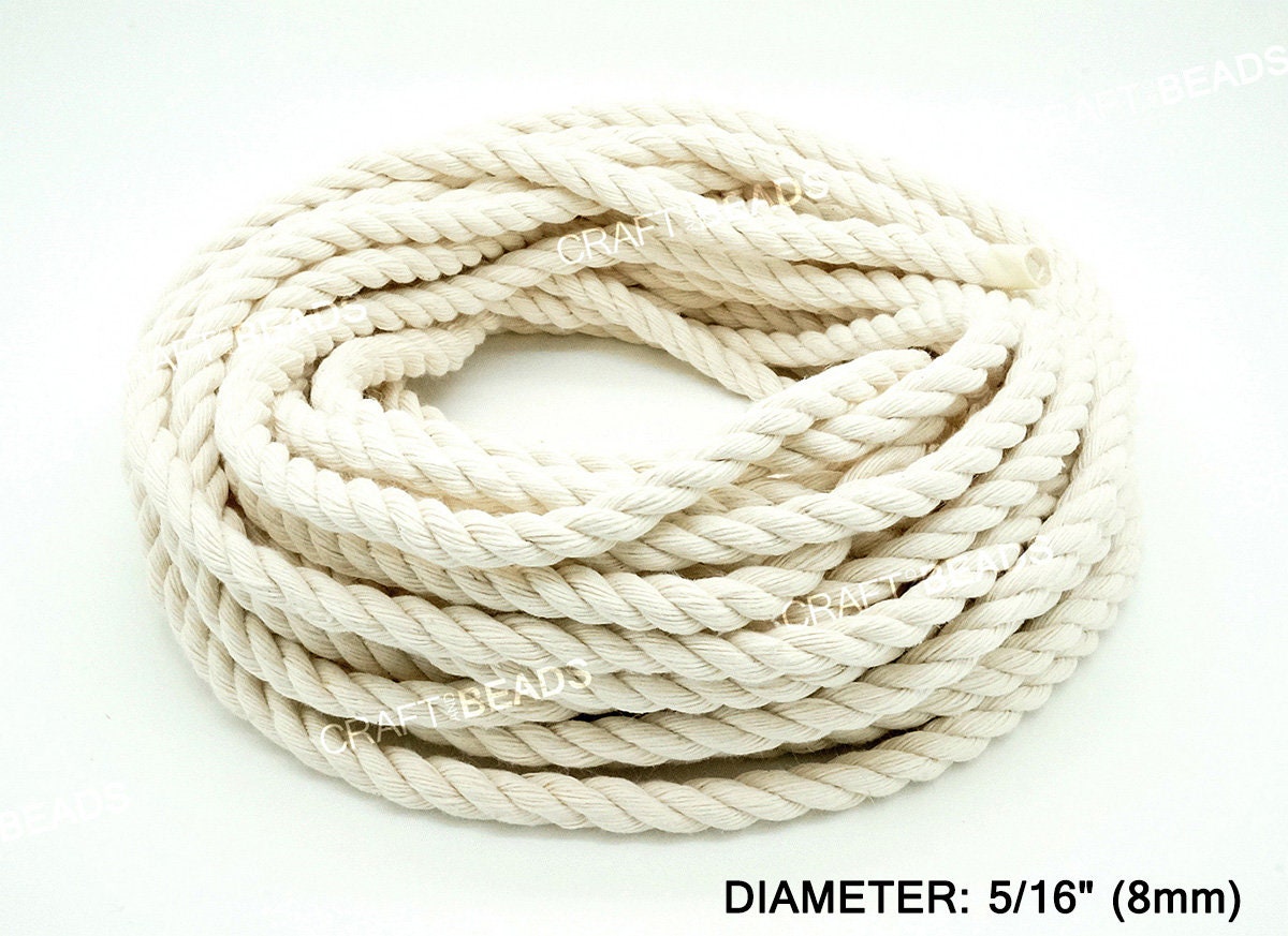 8MM - Blanco Natural 3 Strand Algodón Cuerda Cuerda Craft Macrame Artesano 30 Pies Bobina/Pkg