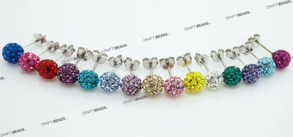 Orecchini A Bottone Shamballa In Argento 925 Con Cristalli Swarovski, Stile Disco Ball Blu, Gioiello Moda Donna