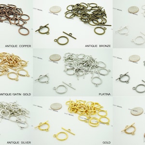 15MM Round Small Toggle Clasps Set - Silver Gold Gunmetal Antique Copper Bronze