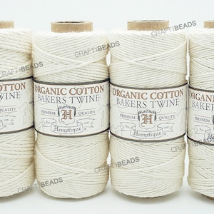 Natural White Organic Bakers Twine 100% Cotton Hemptique Macrame Craft String - 1MM, 1.2MM, 1.5MM & 2MM Thickness