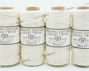 Natural White Organic Bakers Twine 100% Cotton Hemptique Macrame Craft String - 1MM, 1.2MM, 1.5MM & 2MM Thickness