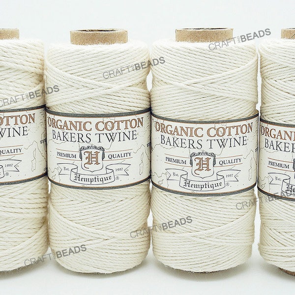 Natural White Organic Bakers Twine 100% Cotton Hemptique Macrame Craft String - 1MM, 1.2MM, 1.5MM & 2MM Thickness