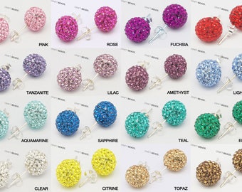 6 MM - Swarovski Kristall Strass Disco Ball 925 Sterling Silber Ohrstecker - Wählen Sie Ihre Farbe!
