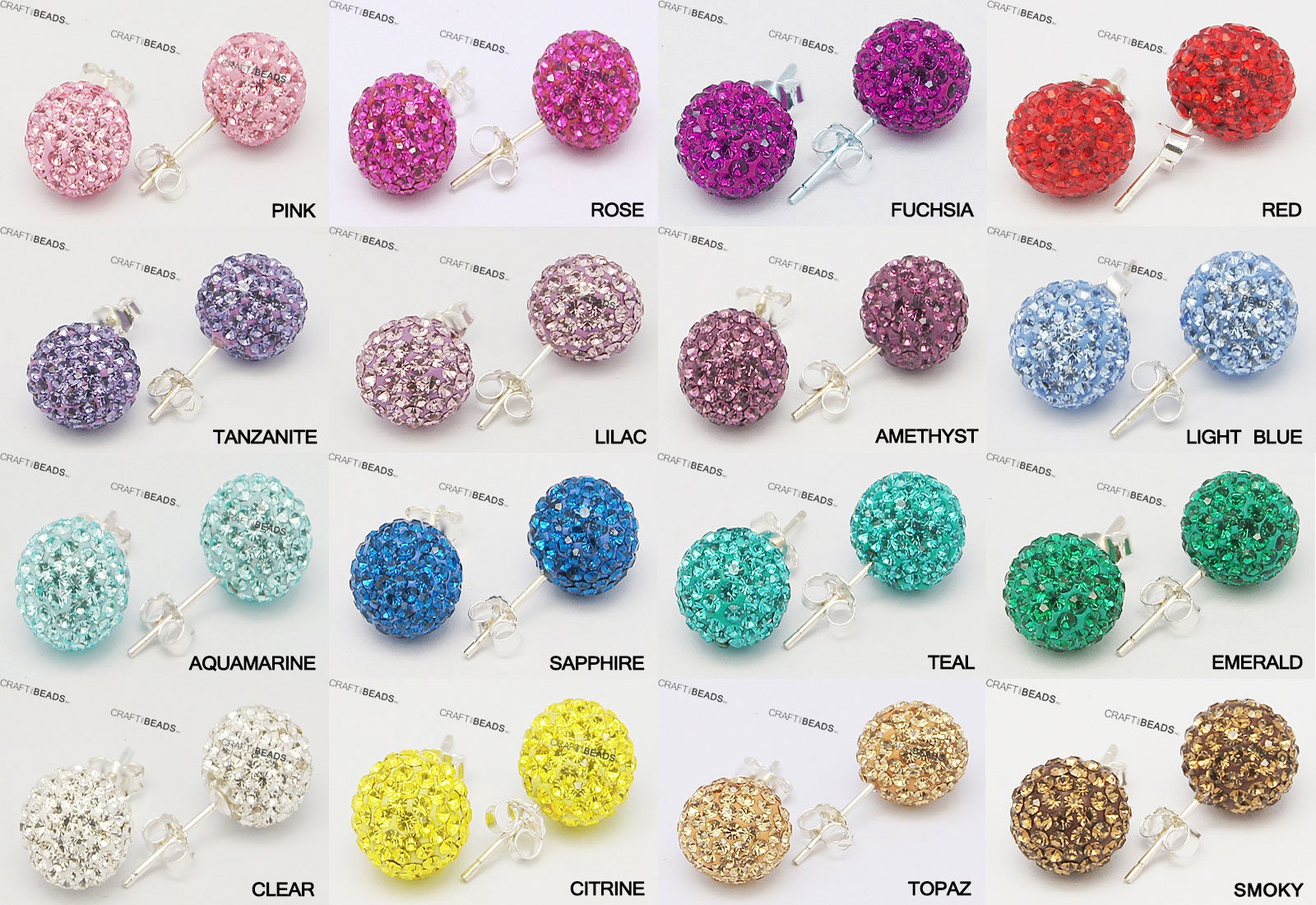 Orecchini Shamballa trasparenti, orecchini a bottone da 6 mm, 8
