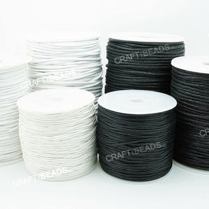 1MM 1.5MM 2MM Black White Waxed Polished Cotton Braided Cord Macrame Beading Artisan String - 80 Yards Spool