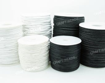 1MM 1.5MM 2MM Black White Waxed Polished Cotton Braided Cord Macrame Beading Artisan String - 80 Yards Spool