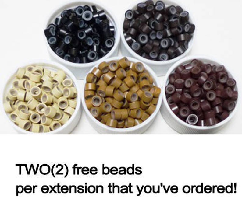 Puede incluir: Seis recipientes de microcuentas para extensiones de cabello en varios colores: marr&oacute;n claro, marr&oacute;n oscuro, negro y beige. &iexcl;Dos (2) cuentas gratis por cada extensi&oacute;n que haya pedido!