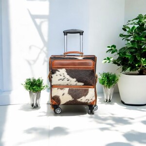 Vintage leren trolleytas - Handgemaakte rollende reiskoffer - Luxe leren handbagage - Tijdloze avonturentas
