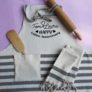 Delantal personalizado, paño de cocina de algodón suave y delantal, paño de cocina personalizado, regalo de aniversario de boda, regalo de aniversario de algodón para ella