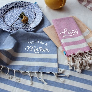 Personalised tea towel, kitchen towel, personalised mother&#39;s day gift, wedding gift, gift for her, sustainable gift, Cotton anniversary gift