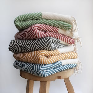 Personalized Handwoven Cotton Throw Blanket: Herringbone Sofa Decor