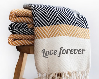 Personalized Cotton Sofa Throw, 2nd Anniversary Gift, Wedding Anniversary Gift, Birthday Gift, Christmas Gift for Her