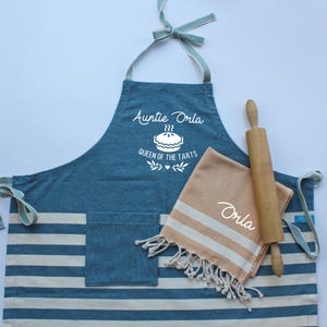 Personalised apron, soft cotton tea towel and apron, personalised tea towel, Birthday gift for her, cotton anniversary gift for her