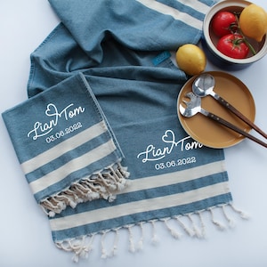 Personalised tea towel, Cotton anniversary gift, New home gift, 2nd wedding anniversary gift, Thank you gift, Personalised gift for couple