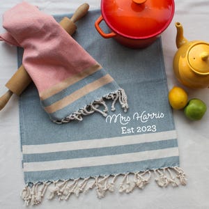 Cotton Tea towel, Kitchen towel, Personalised gift for her, Cotton anniversary gift, Mother&#39;s day gift, Gift for her, 2nd Wedding Gift