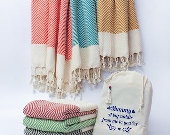 Personalised Cotton Throw Blanket, Personalised Gift for Mothers, Thank you Gift, 2nd Wedding Anniversary, Christmas gift for couple
