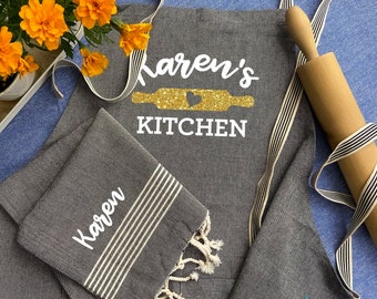 Personalised apron, Personalised tea towel, Gift for new home, kitchen gift,cooking gift, custom gift for her,gift for him