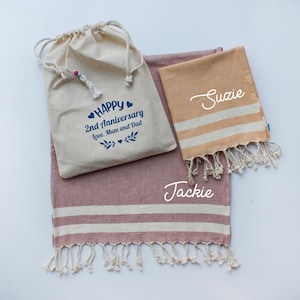 Personalised Quality Cotton Tea towel, Kitchen and hand towel, Personalised cotton anniversary gift, Wedding gift for couple