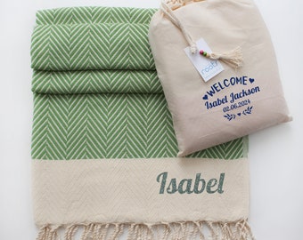 Personalised soft Cotton Throw Blankets | Herringbone Handwoven Sofa Throw | Wedding Anniversary Gift for her | Baptism gift | Birthday Gift