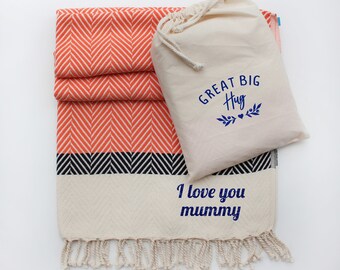 Personalised Chevron Cotton Throw Blanket with Multiple Color Choices | Herringbone Throw | Personalised Gift for Mothers