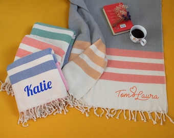 Personalised Cotton Throw, Shawl, Beach Towel, Cotton Anniversary Gift for Her, 2nd Wedding Anniversary, Mother Gift
