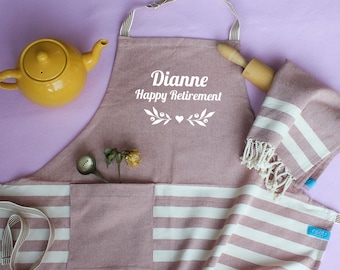 Personalised apron, custom design apron, soft cotton tea towels, retirement gift for her, 2nd anniversary gift for her