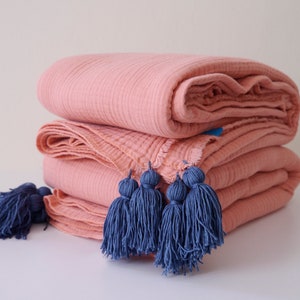 Cotton gauze blanket, Muslin 4 layers cotton blanket, single bedsprad, throw blanket,sofa blanket, boho blanket,boho design, organic muslin