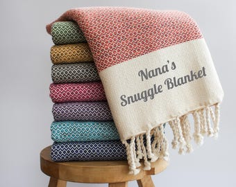 Personalised Cotton Throw, Gift for nanny, Retirement gift, Cotton anniversary gift, Mother's Day gift