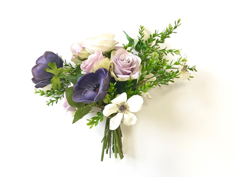 Faux Flower Wedding Bouquet Silk Flower Purple Anemones Roses