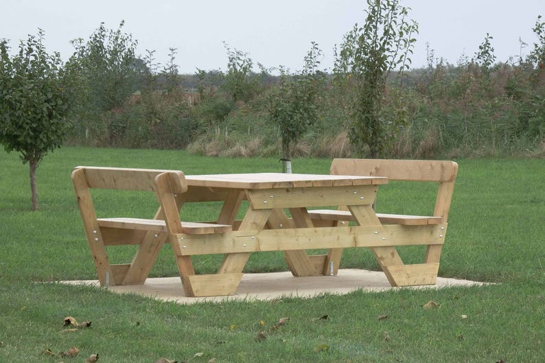 Traditional Pub Style Garden Picnic Table/Bench Set with Back Rests Various Sizes Thick Rustic Solid Heavy Duty Timber Wood Restaurant image 2