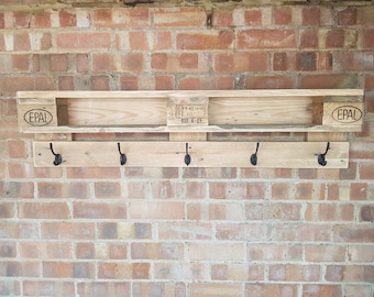 Handmade Reclaimed Pallet Wood Coat Rack with Shelf: Rustic Wall Hanging